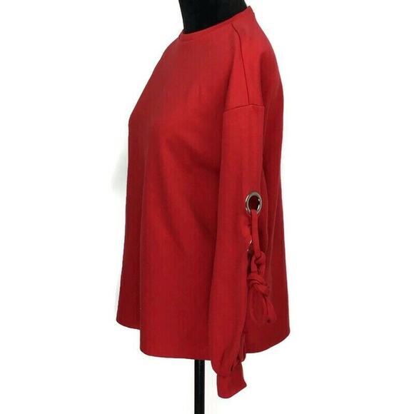 Velvet Heart Red Pullover Sweatshirt Grommet Lace Up Cut out Sleeve NEW Small - Picture 5 of 7